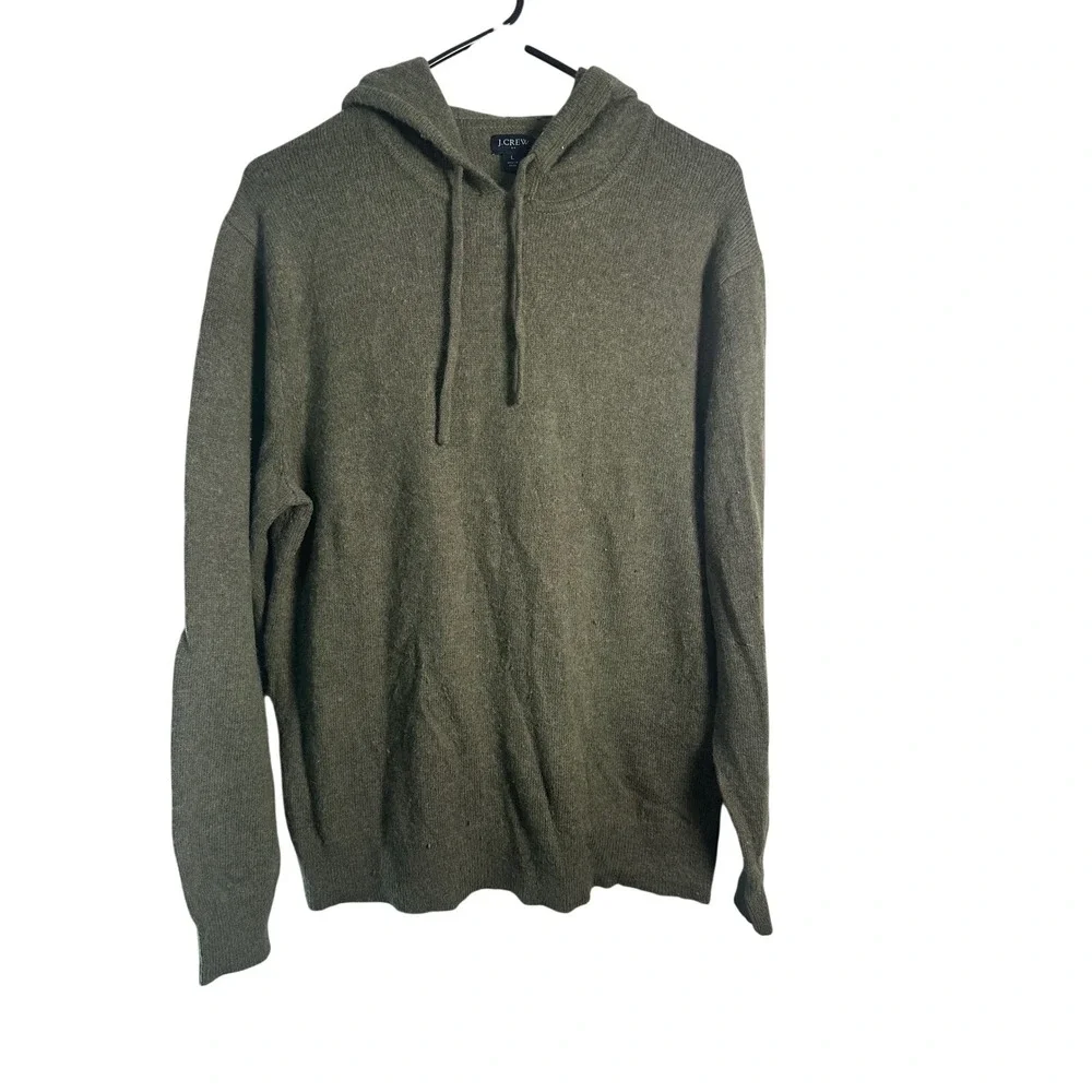 J.Crew Mens Extra-Soft Wool Blend Knit Sweater Hoodie Olive Green Large